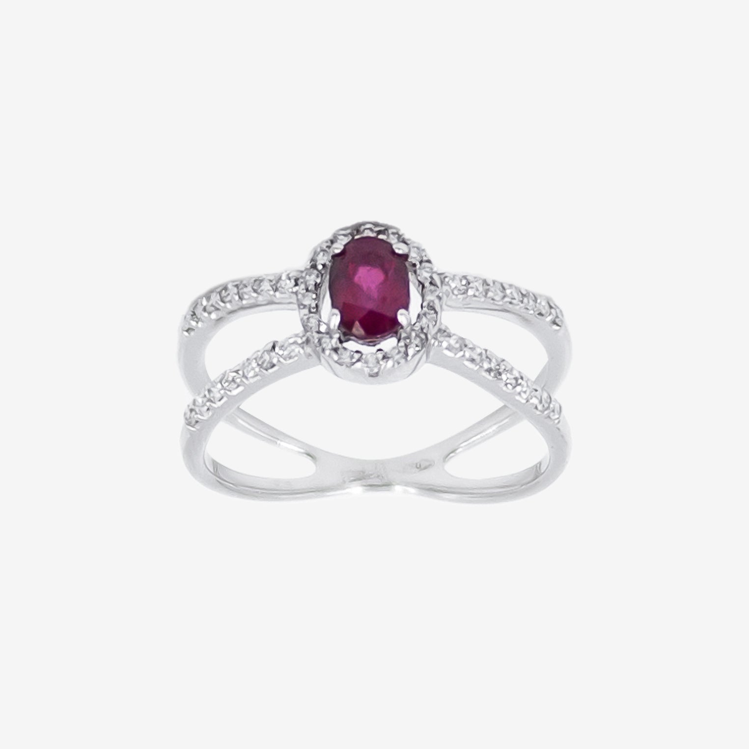 Swirl Ring with Diamonds and Central Ruby