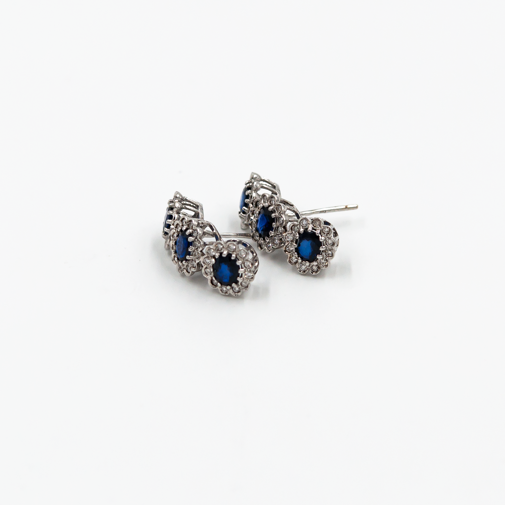 Trio Round Galaxy Earrings with Diamonds and Sapphires